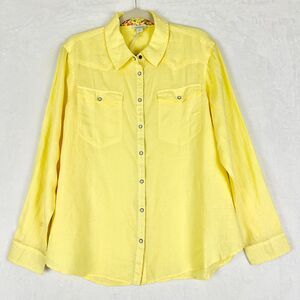 Sundance Willow Linen Pearl Snap Shirt Size Large NWT Yellow Western